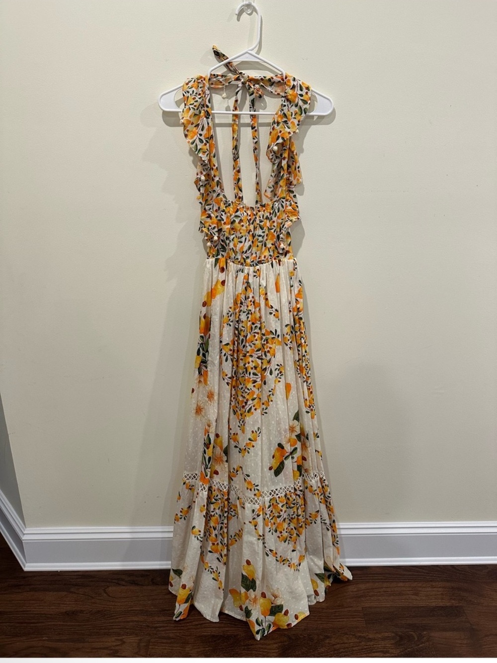 Farm rio yellow floral cashew halter maxi dress size xs